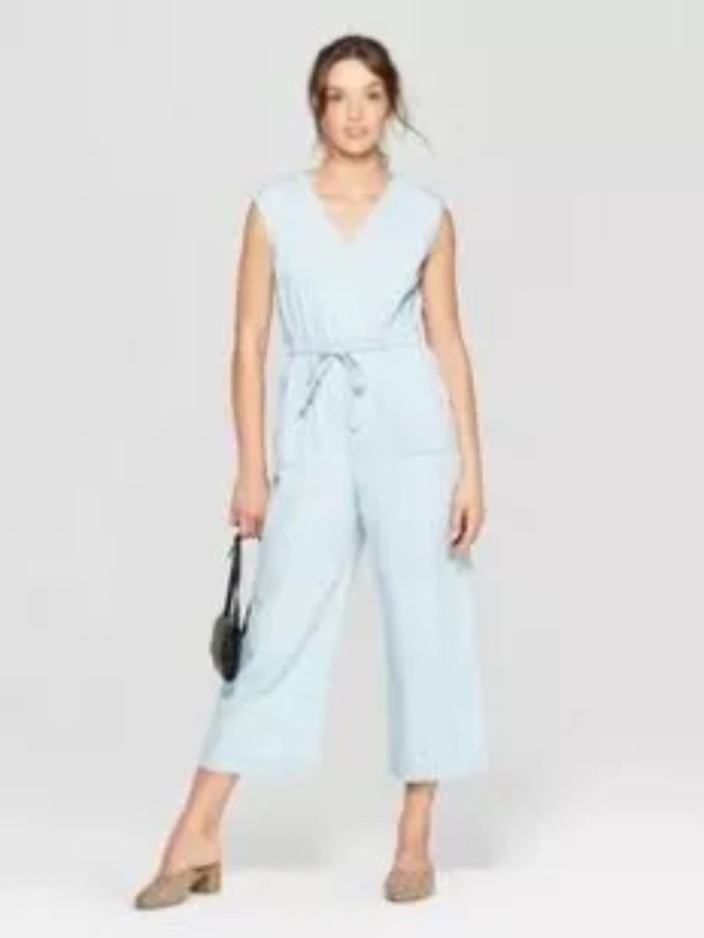 Universal Thread Chambray Denim Light Wash Jumpsuit Tie Waist - XS - Picture 1 of 5